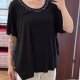Czarna bluzka z cekinami Avenue 30/32 Plus Size oversize ozdobny dekolt 9XL / 58 / 30