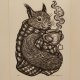 Wiewiórka, wiewióra Jesieniara - Linoryt, ilustracja, grafika, obrazek, obraz, sztuka, plakat, dekoracje