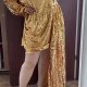 XPlusWear Złota Sukienka Cekinowa One Shoulder Plus Size 5XL / 50 / 22