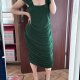 Zielona sukienka midi marszczona z kwadratowym dekoltem | sheinbae curve 4XL / 48 / 20