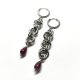 Kolczyki chainmaille z granatem potrójny splot 6,6 cm gothic dark fairycore