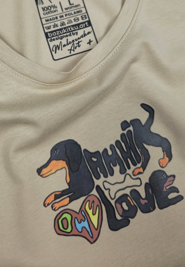 T-shirt - pies jamnik -  JAMNIKOWE LOVE (DAMSKA XL)