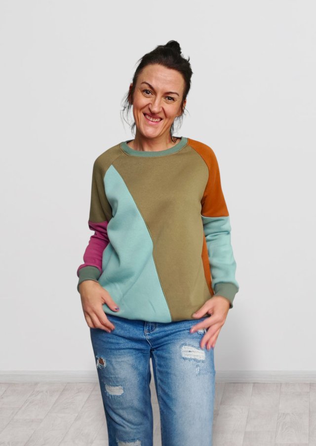 Cieplutka bluza pachworkowa