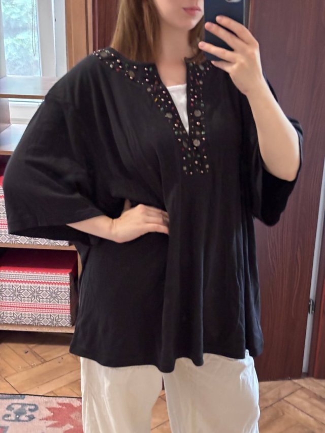 Czarna bluzka z koralikami Crystal Koble 5X Plus Size oversize tunika 9XL / 58 / 30