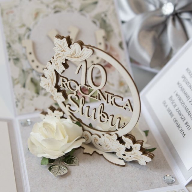 10 rocznica ślubu, aluminiowe gody, exploding box, kartka 3d