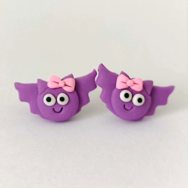 Fioletowe kolczyki nietoperze kawaii
