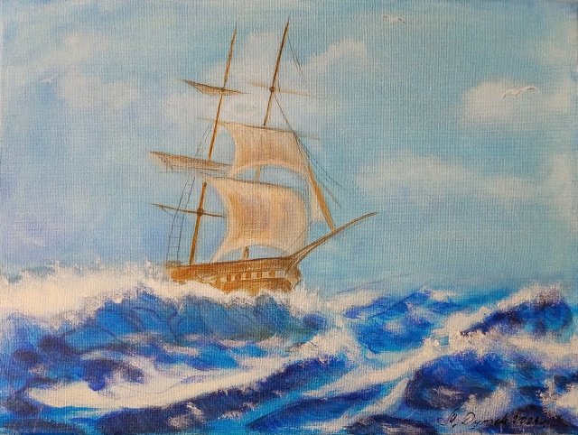 NASTROJOWY PEJZAŻ MALOWANY NA PŁÓTNIE - "W WALCE Z ŻYWIOŁEM" 30x40cm