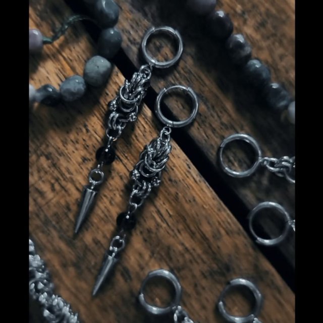 Kolczyki Chainmaille ze szkłem i kolcem | Stal chirurgiczna | Handmade | Kolczugowe