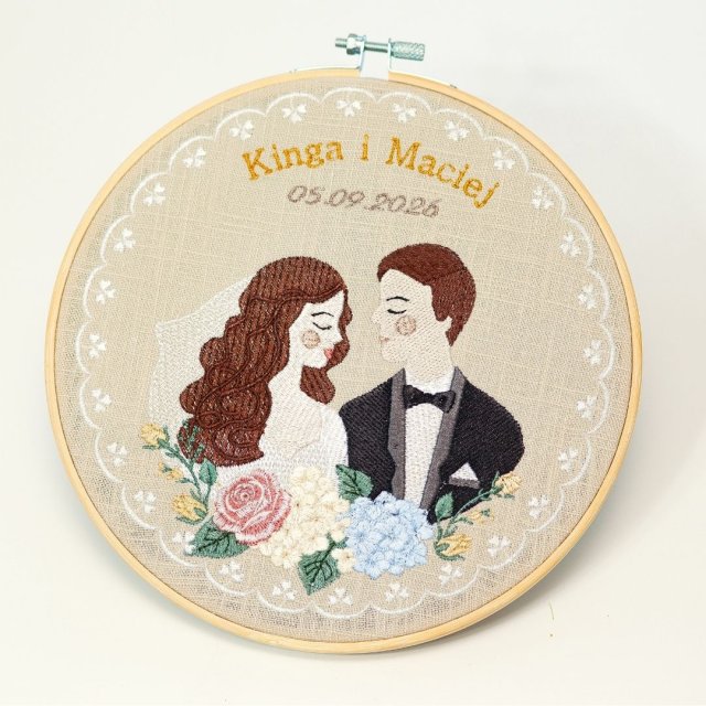 Haft ślubny w tamborku 20 cm, indywidualna pamiątka ślubna 32