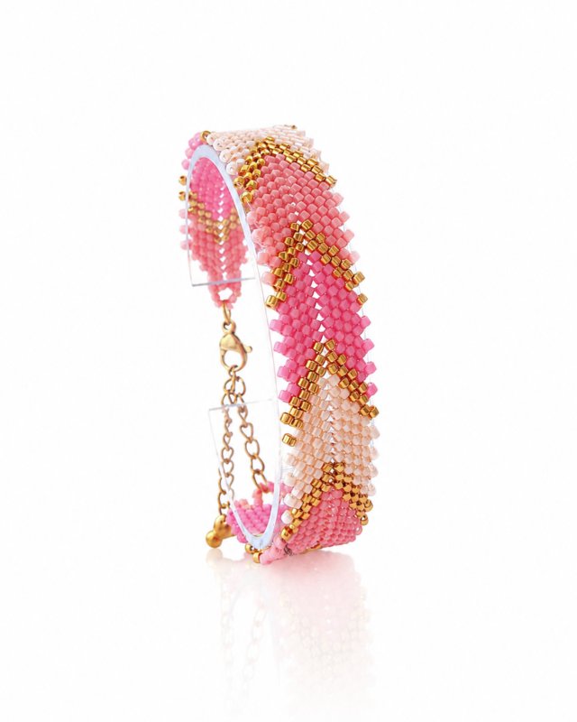 Różowo-Złota Bransoletka z Koralików "Pink Chevron"