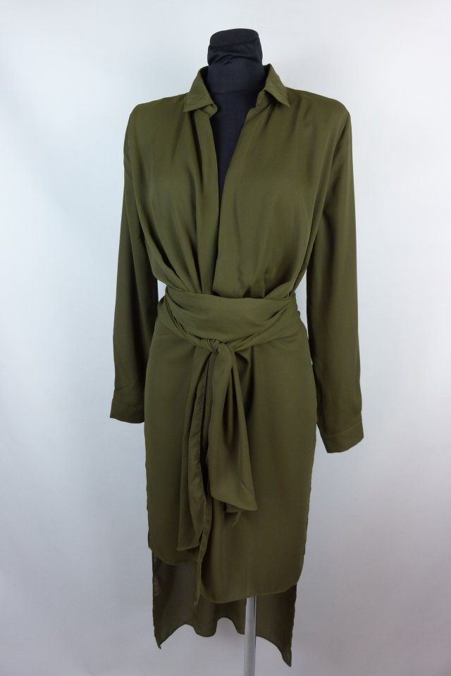 Missguided szyfonowa dłuższa asymetryczna tunika khaki / 8- S