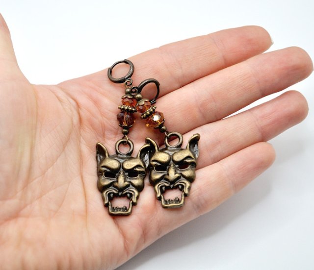 Kolczyki swarovski mosiądz maska demon hannya