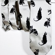 MOSCHINO - FANTASTYCZNY KRAWAT W KOTY JEDWAB