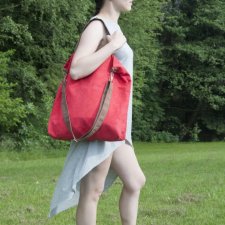 Torba hobo XXL - czerwień, karmelowy brąz