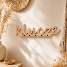 Drewniany wieszak na klucze do przedpokoju, z litego drewna, napis, dodatki boho korytarz, wiatrołap, praktyczne, naturalne i ekologiczne