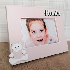 Ramka z imieniem - Miś w różowej koszulce- R43
