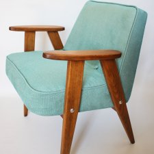 Fotel 366, fotel Chierowski, fotel vintage Pastela/Mięta.