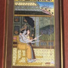 Miniatura - jedwabne ozdobne  passpartou ręcznie malowany India niezwykły obraz