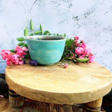 TURKUSOWA CZARKA CERAMICZNA DO KAWY CAPPUCCINO w woreczku jutowym prezentowym WYJĄTKOWY PREZENT DLA KOBIETY Gaia-ceramika