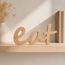 Drewniany napis eat, do kuchni, jadalni, dąb wysokość 20cm dębowy, z litego drewna, dodatki do wnętrz w stylu boho, rustykalnym