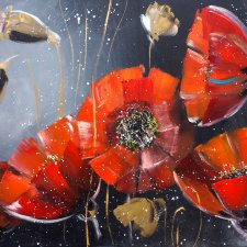 Maki na czarnym tłe. Giclee