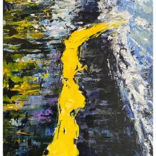 Żółta rzeka - Islandia (60x80) - obraz na płótnie, ręcznie malowany, do salonu, do sypialni, pejzaż, abstrakcja; Iceland fine art