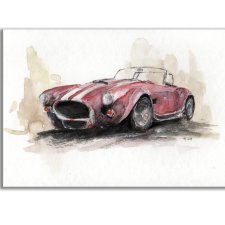 Akwarela ręcznie malowana  samochód AC Cobra