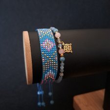 Zestaw bransoletek "Aurora Dream" - Akwamaryn, Kwarc Różowy i Labradoryt