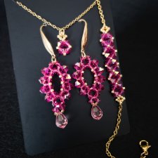 Komplet Biżuterii "Fuchsia & Rose" - Naszyjnik, Bransoletka i Kolczyki