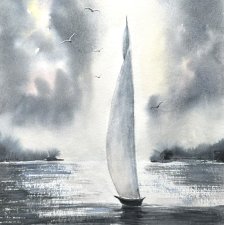 Żaglówka na morzu. Akwarela 42*30 cm