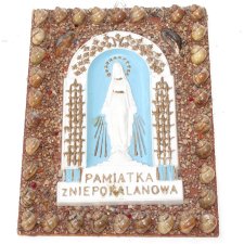 PAMIĄTKA Z NIEPOKALANOWA  obrazek muszelki 1981  PRL