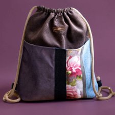 Unikatowy plecak patchworkowy handmade – welur, flausz | 36 × 38 cm
