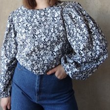 Bluzka w kwiaty z szerokimi bufiastymi rękawami bawełniana bawełna H&M M