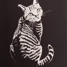 Kot - oprawione passe-partout - Linoryt, ilustracja, grafika, obrazek, obraz, sztuka, plakat, dekoracje