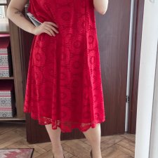 London Times Woman Czerwona Koronkowa Sukienka Plus Size 24W