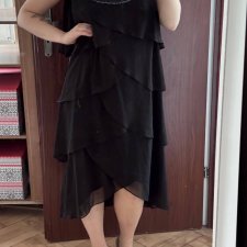 SLNY Czarna Sukienka Tiulowa Warstwowa Plus Size 24W z Koronką 6XL / 52 / 24
