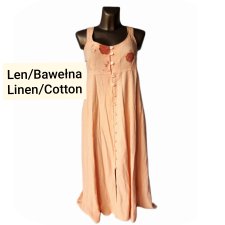 Morelowy Sukienka L XL Len Linen Bawełna Cotton