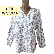 Biała Bluzka 42 XL Wiskoza Wzór Motyle