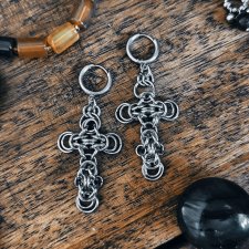 Kolczyki chainmaille z krzyżami ze stali chirurgicznej 6,5 cm gothic dark fairycore
