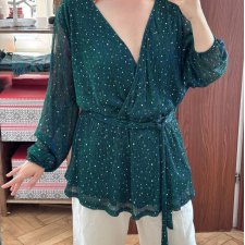 BloomChic Zielona Bluzka w Groszki Plus Size 7XL / 54 / 26