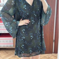 Cider Zielona Sukienka w Kwiaty Tiulowa Plus Size  4XL / 48 / 20