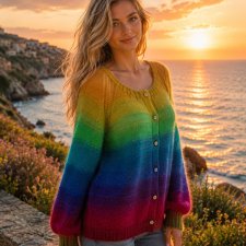 sweter ręcznie dziergany multicolor