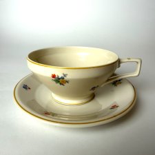 Filiżanka Art Deco TK Thun Bohemia Czechosłowacja Porcelana Ecru kwiaty